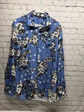 Neil Barrett Light Blue Leopard & Polka Dot Button-Down Shirt Sz XL